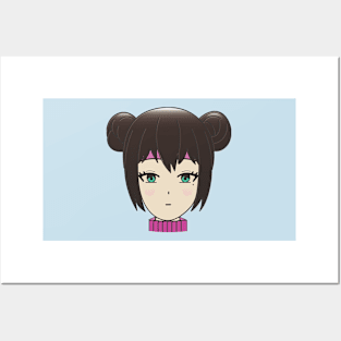 ANIME DRAWINGS DARK HAIR GIRL RED HEAD GREEN EYES DESIGN Posters and Art